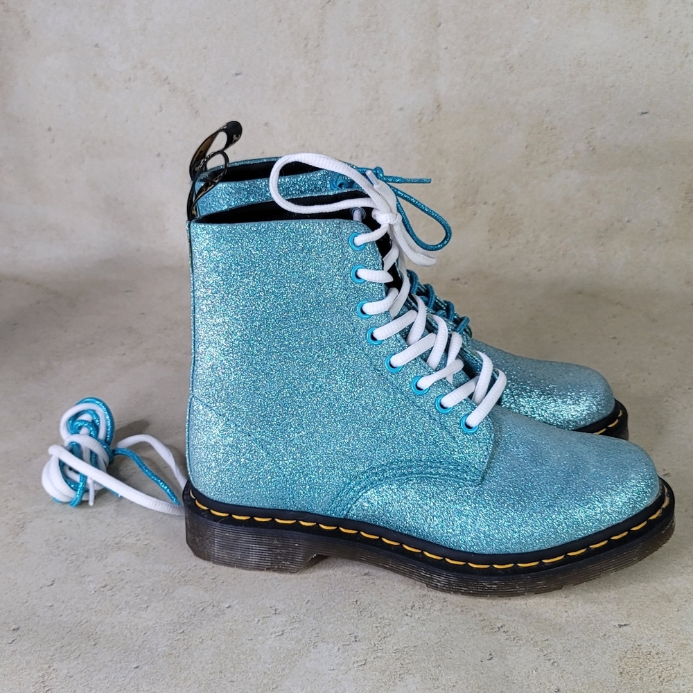 DR Martens 1460 Pascal Fine Blue Glitter Boots Size 8